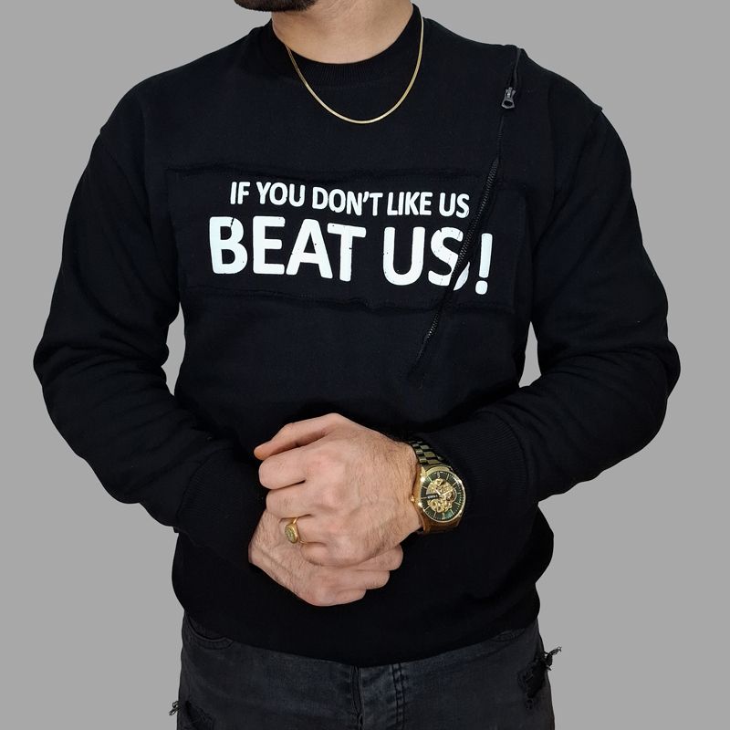 سویشرت مردانه مشکی دورس سه‌ نخ پنبه طرح BEAT US | مودی کالا